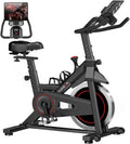 CURSOR FITNESS Exercise Bike, Stationary Bikes for Home, 300 LBS Capacity, Workout Bike with Silent Belt Drive, Indoor Cycling Bike with Extra Comfort Seat/IPad Mount/3 Bottle Holders wourant
