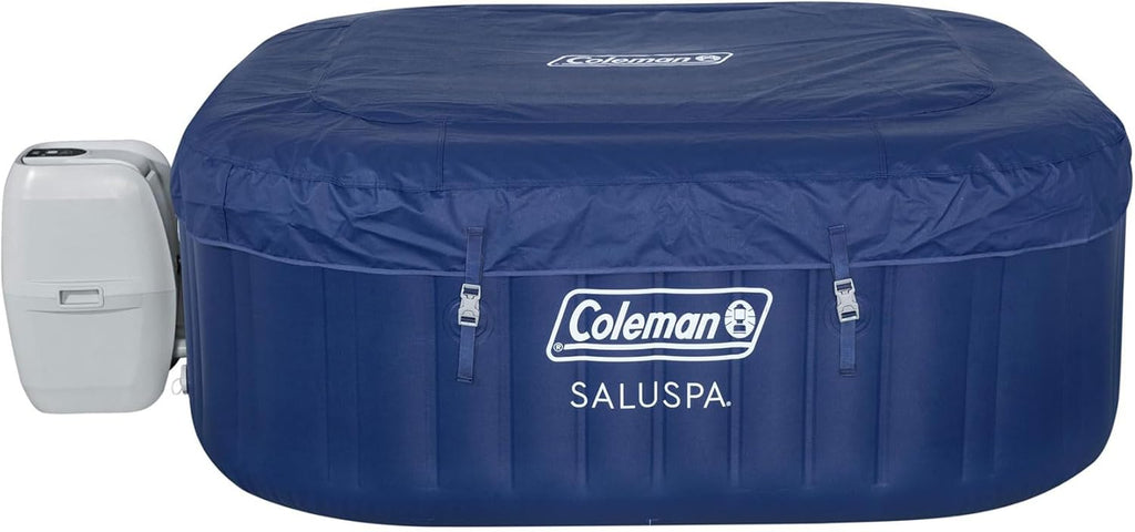 Coleman SaluSpa Atlantis AirJet 4 to 6 Person Inflatable Hot Tub Square Portable Outdoor Spa with 140 Soothing Jets with Cover, Blue wourant