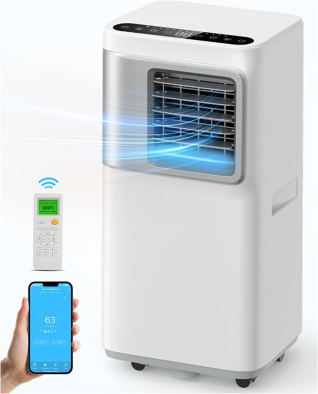 Portable-Air-Conditioners-16,000-Btu - AC Unit 5 in 1 Wifi Smart Air Conditioner with APP, Fan & Dehumidifier, Remote, 24H, Window Kits Included Drainage-free Cooling for Large Room Indoor wourant