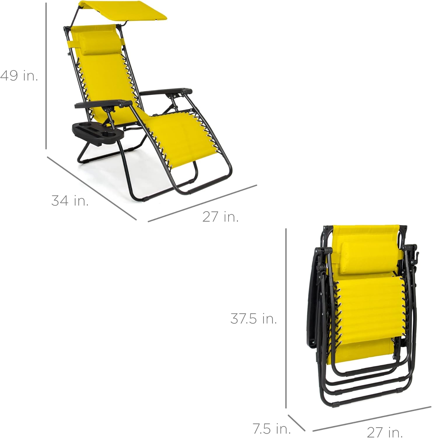 Best Choice Products Folding Zero Gravity Outdoor Recliner Patio Lounge Chair w/Adjustable Canopy Shade, Headrest, Side Accessory Tray, Textilene Mesh - Peacock Blue wourant