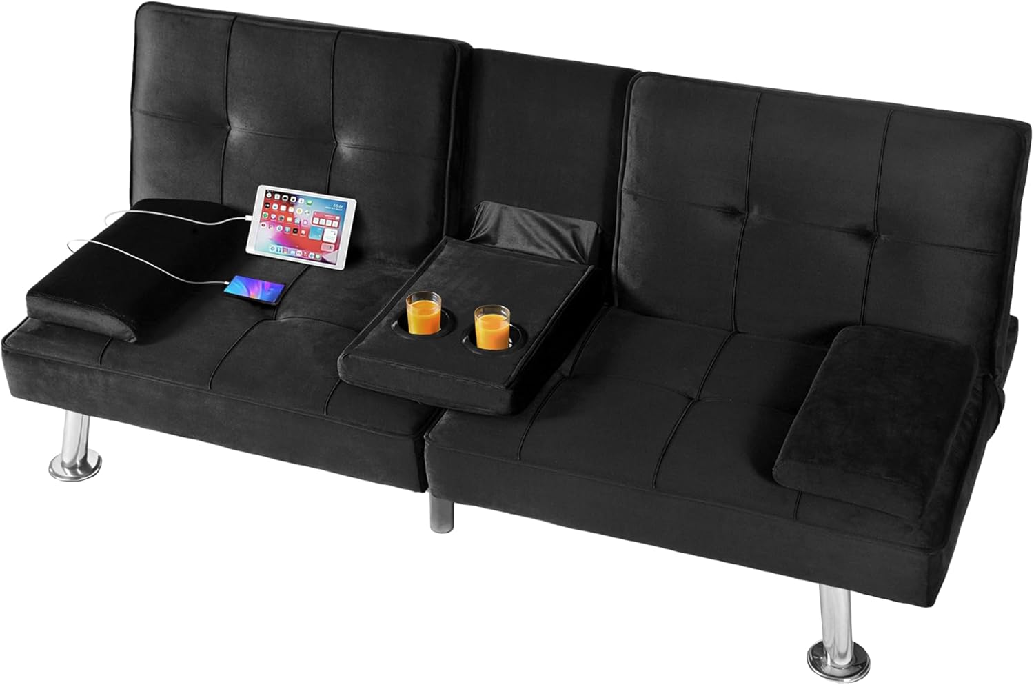 FLEXISPOT Futon Sofa Bed with USB Type-C Charging Port, Convertible Sleeper Couch with Adjustable Backrest wourant