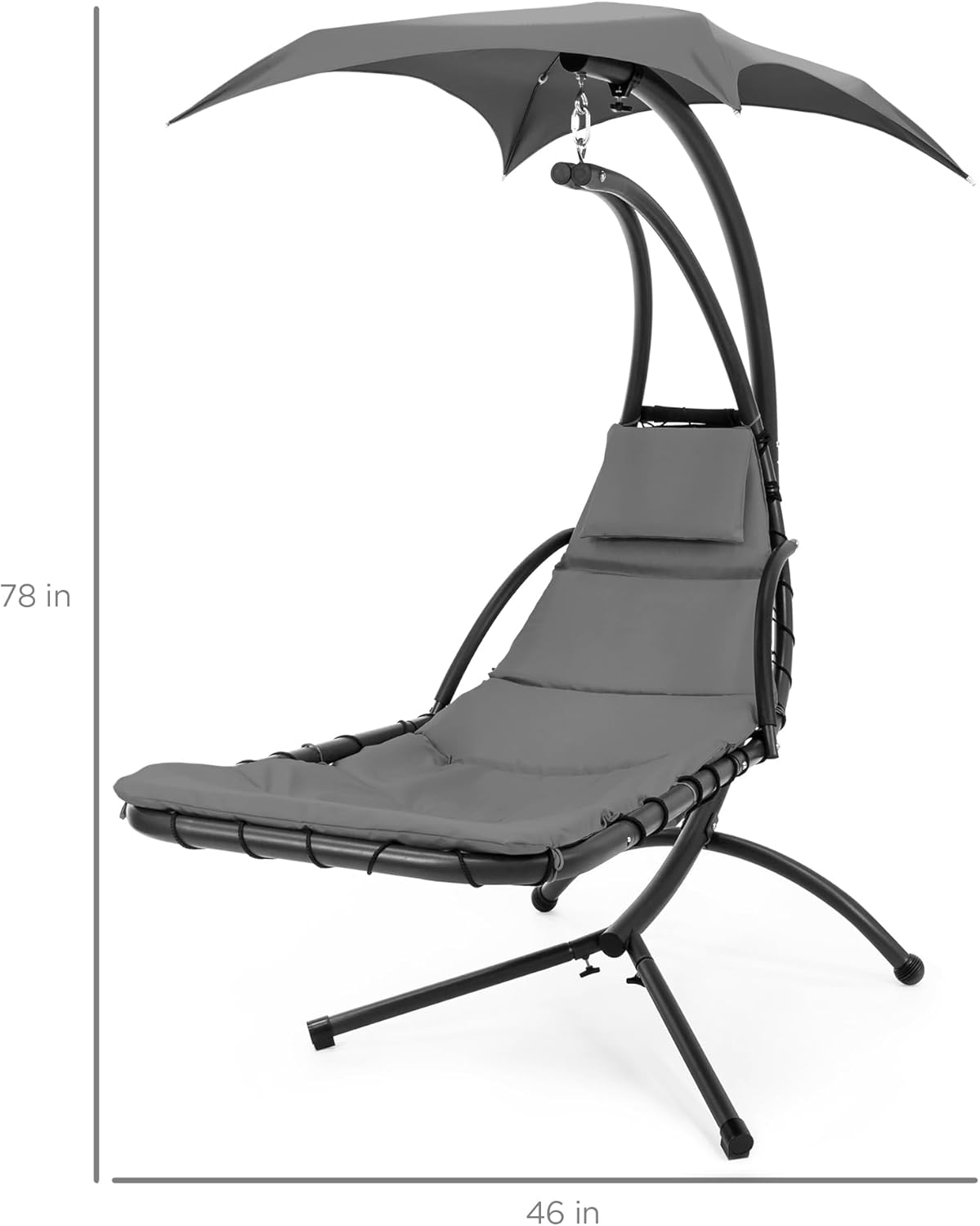 Best Choice Products Outdoor Hanging Curved Steel Chaise Lounge Chair Swing w/Built-in Pillow and Removable Canopy - Charcoal Gray wourant