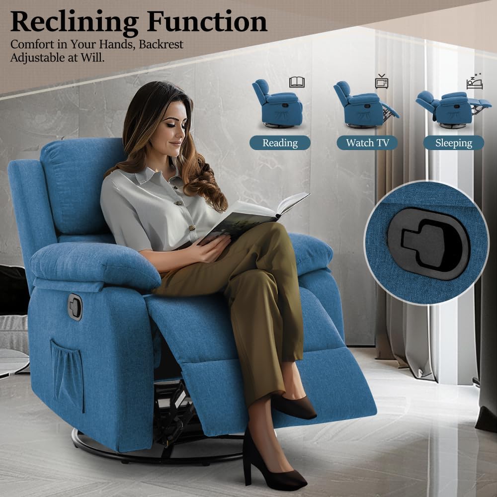 Reclining rocking chair 360 degree rotating fabric sliding reclining chair wourant