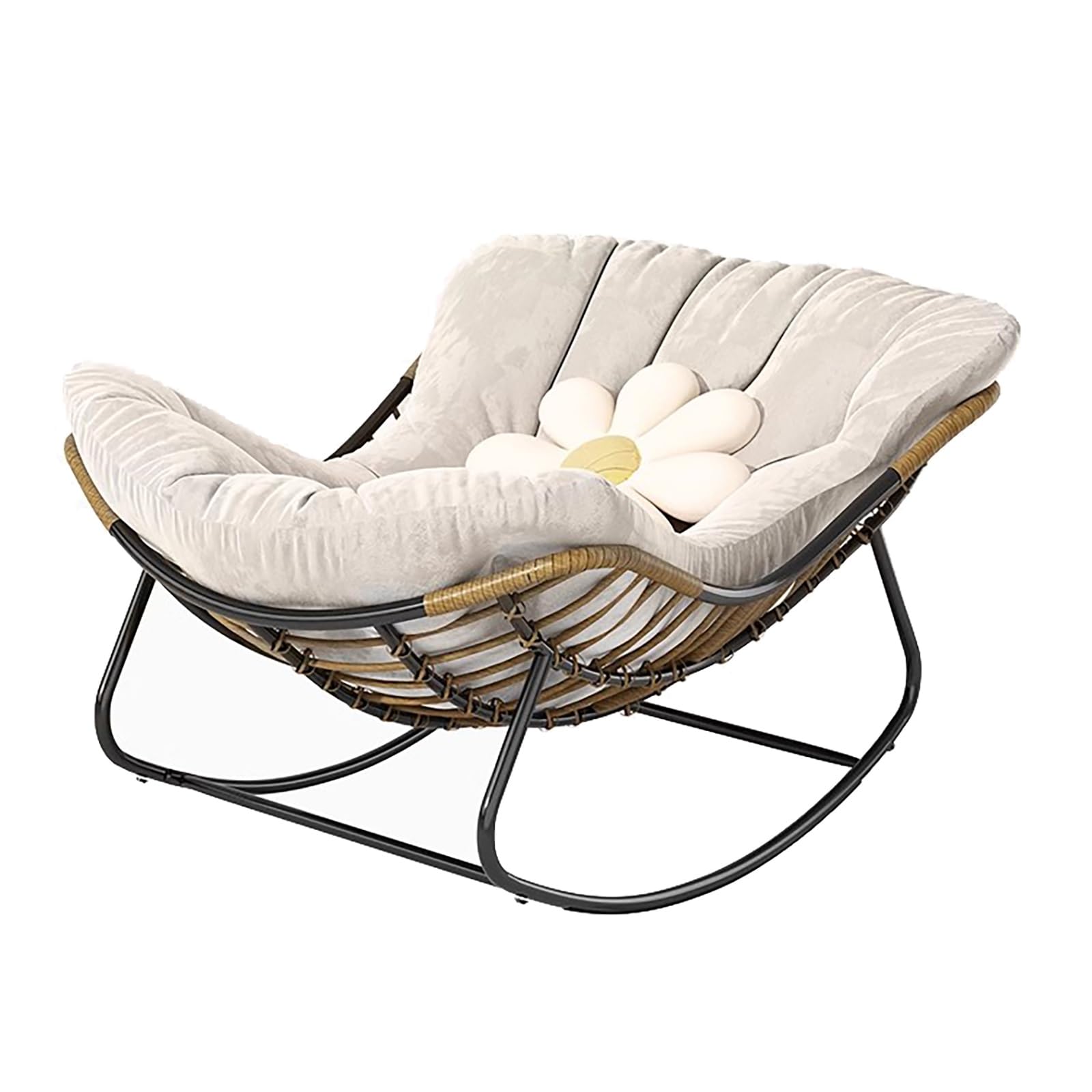 Outdoor Rocking Chair, Deluxe Patio Rocking Chair, Indoor&Outdoor Comfy Rocker Chair With Thick Cushion wourant