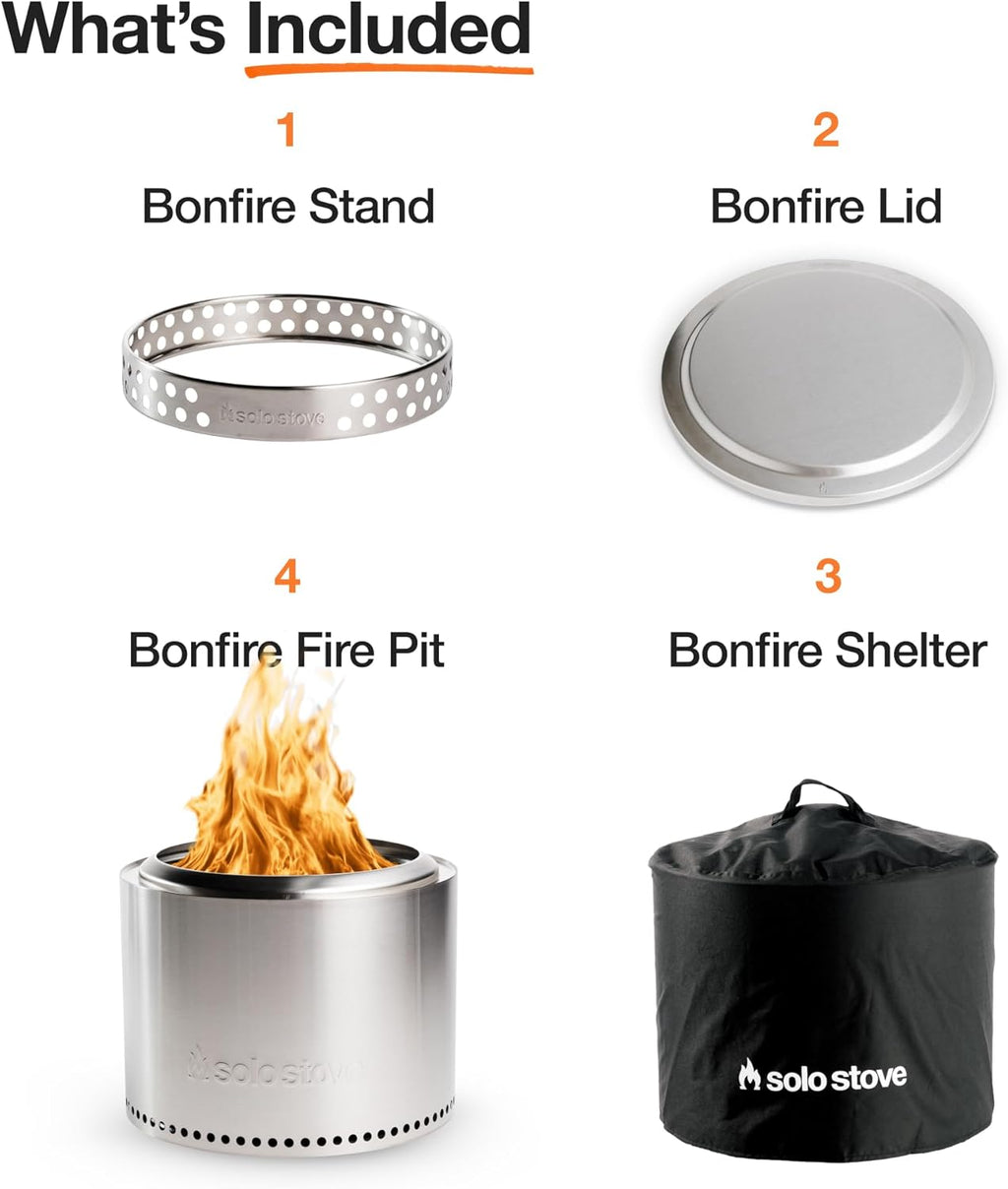 Solo Stove Bonfire 2.0 with Stand, 19.5 Inch Smokeless Fire Pit with Removable Ash Pan - Portable Outdoor Fire Pit - Stainless Steel Wood Burning Fireplace, Ideal for 4-6 People, 21.75 lbs wourant