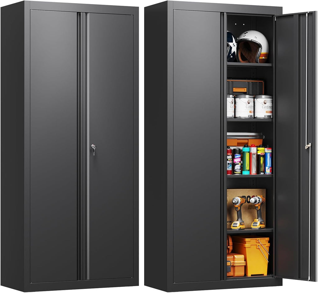 Yizosh Metal Garage Storage Cabinet with 2 Doors and 5 Adjustable Shelves wourant