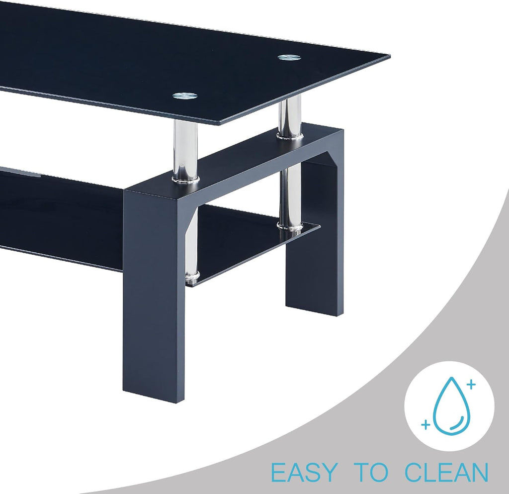 Living Room Rectangle Coffee Table, Tea Table Suitable for Waiting Room, Modern Side Coffee Table with Wooden Leg, Glass Tabletop wourant