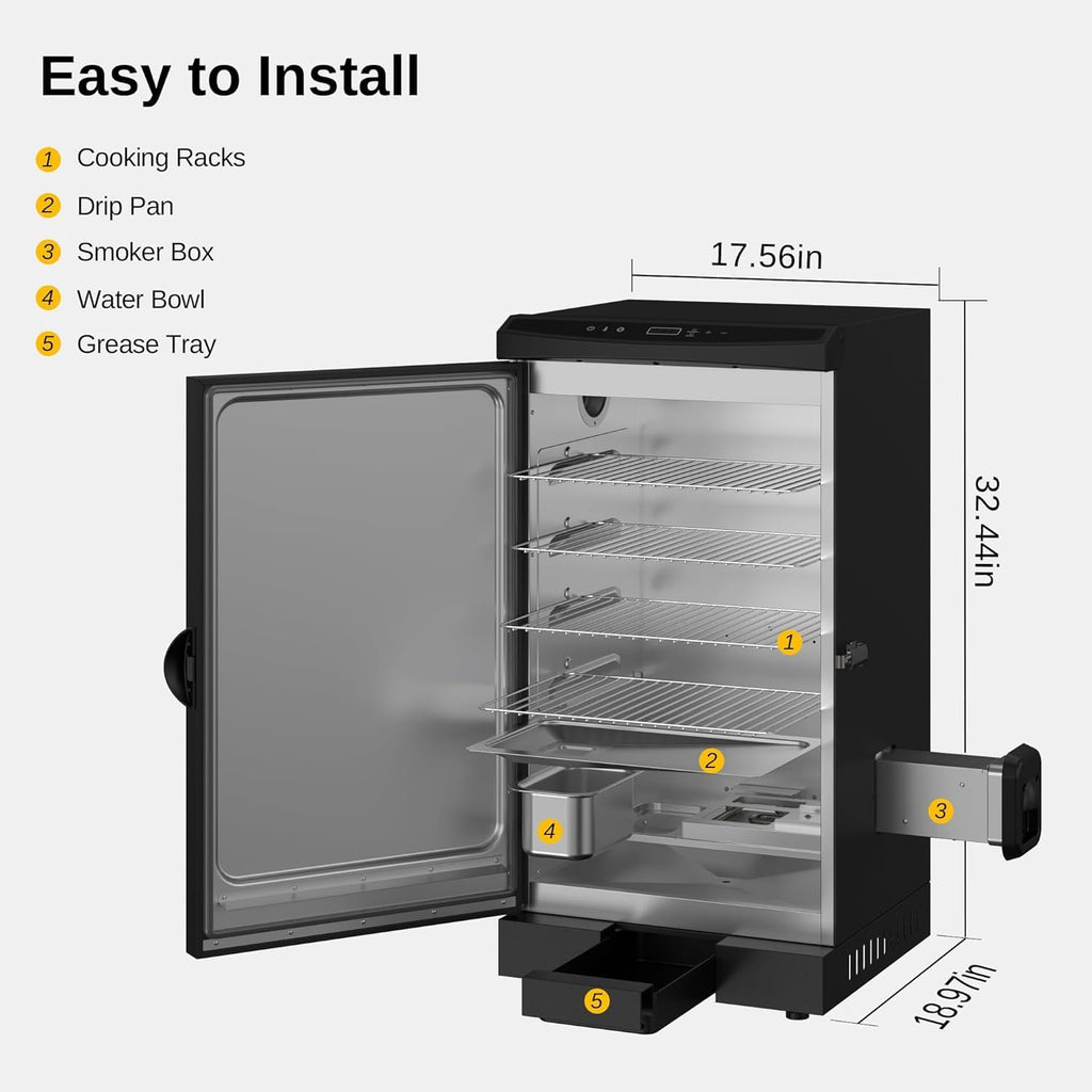 EAST OAK 30" Outdoor Electric Smoker | Built-in meat probe, smokes up to 6 times longer in a single load, side loader for uninterrupted smoking wourant