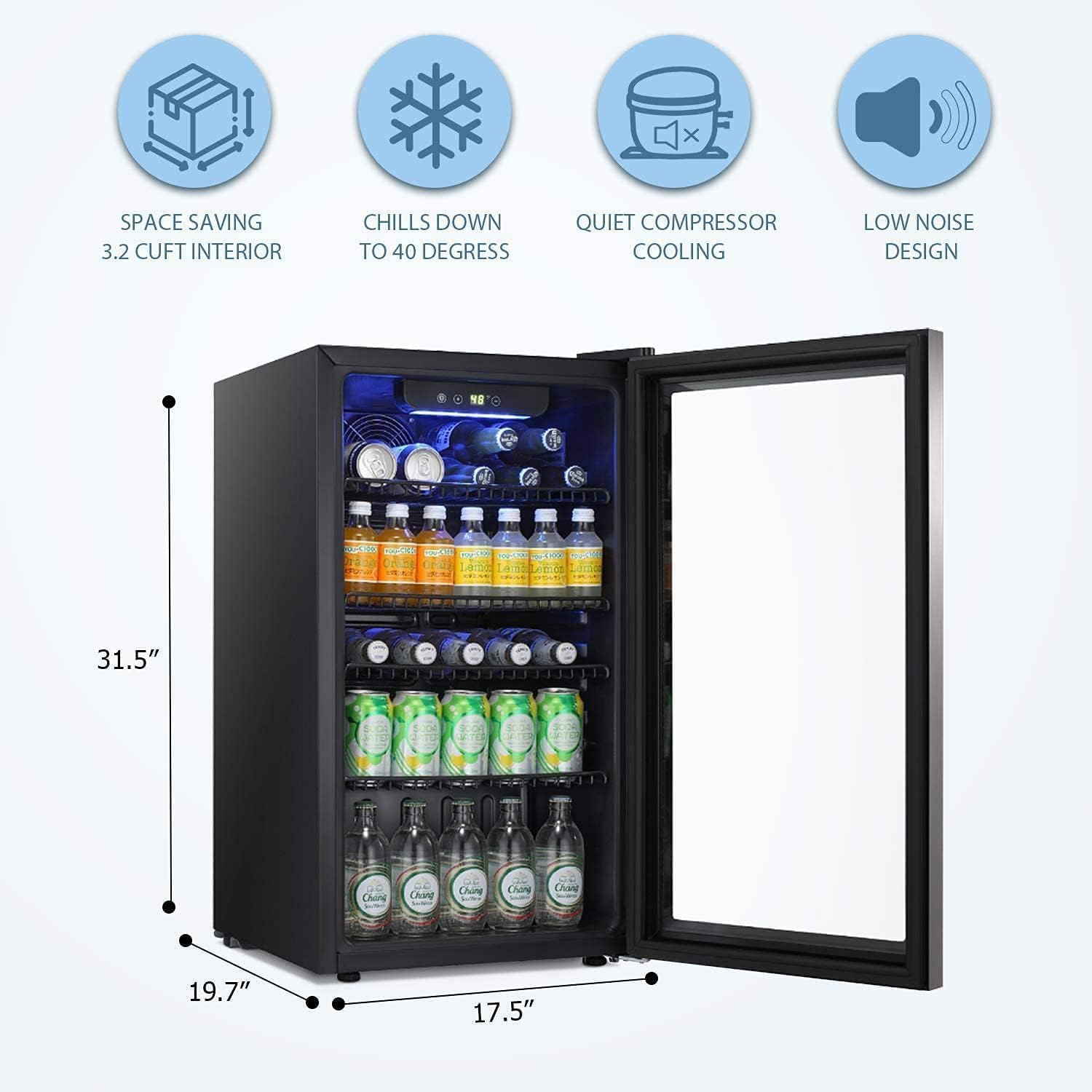 Antarctic Star Beverage Refrigerator Cooler 68 Can, Mini Fridge with Glass Door for Beer Drinks Wine,Freestanding Small Fridge with Electronic Temperature Control for Home and Bar,1.7 cu.ft wourant
