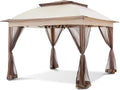COOS BAY 11x11 Pop Up Gazebo with Mesh Netting, Instant Outdoor Canopy Tent, Water Resistant Shelter with UPF 50+ UV Protection, 121 Sq Ft Coverage, Beige woonhhop
