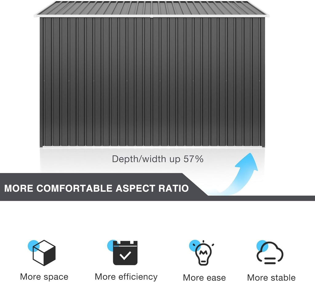 Polar Aurora 8 x 12 FT Outdoor Storage Shed, Metal Garden Shed with Updated Frame Structure, Tool Sheds for Backyard Garden Patio Lawn Black wourant