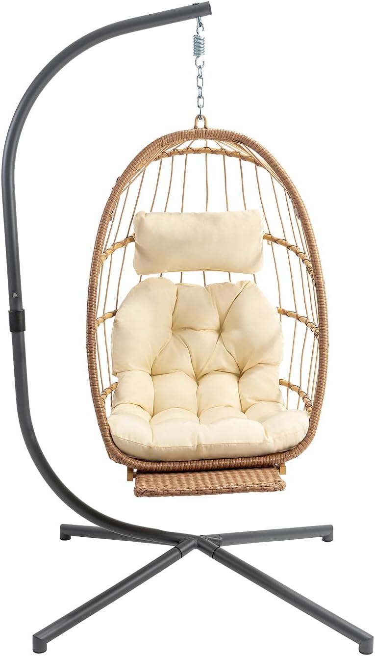 Yechen Indoor Outdoor Egg Hanging Chair Patio Wicker Swing Egg Chair Indoor Swinging Chair wourant