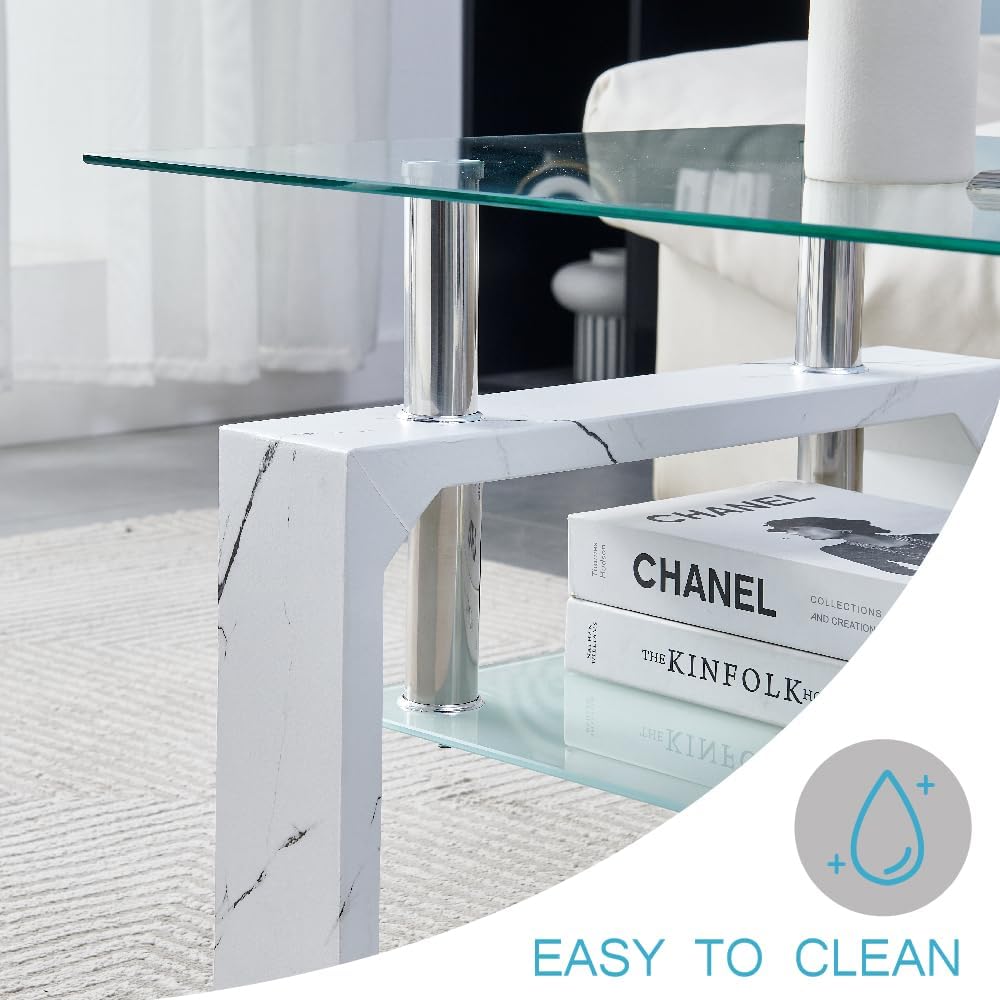Living Room Rectangle Coffee Table, Tea Table Suitable for Waiting Room, Modern Side Coffee Table with Wooden Leg, Glass Tabletop wourant