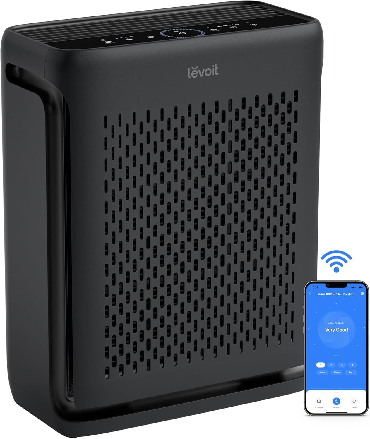 Large-room air purifier for home use with air quality monitor, washable pre-filter, and pet-friendly wourant