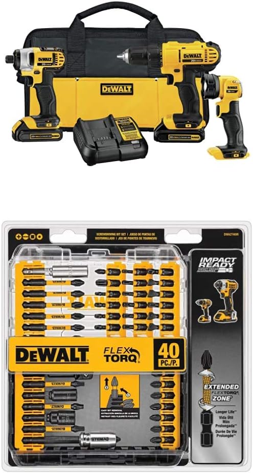 20V MAX Cordless Drill Impact Driver and LED Work Light Portable, Power Tool Combo Kit 3 Tool, 2 Batteries and Charger Included (DCK340C2) wourant