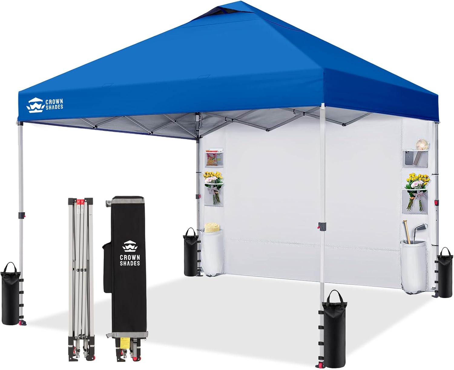 CROWN SHADES Canopy Tent 10x10 Pop Up Canopy Outdoor Shade with Pockets Sidewall, Easy Up Sun Shelter with One Person Set Up Center Lock, Portable Instant Camping Beach Canopy Tents, Purple woonhhop