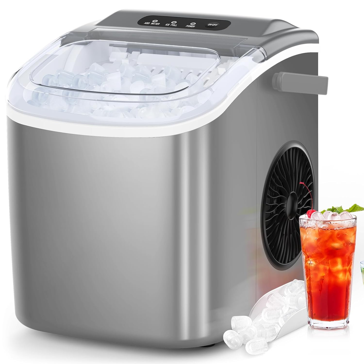 COWSAR Ice Maker Countertop, Portable Ice Machine with Self-Cleaning, 26.5lbs/24Hrs, 9 Bullet Ice Cubes in 6 Mins, Ice Basket and Scoop, Ideal for Home, Kitchen, Bar, Camping woonhhop