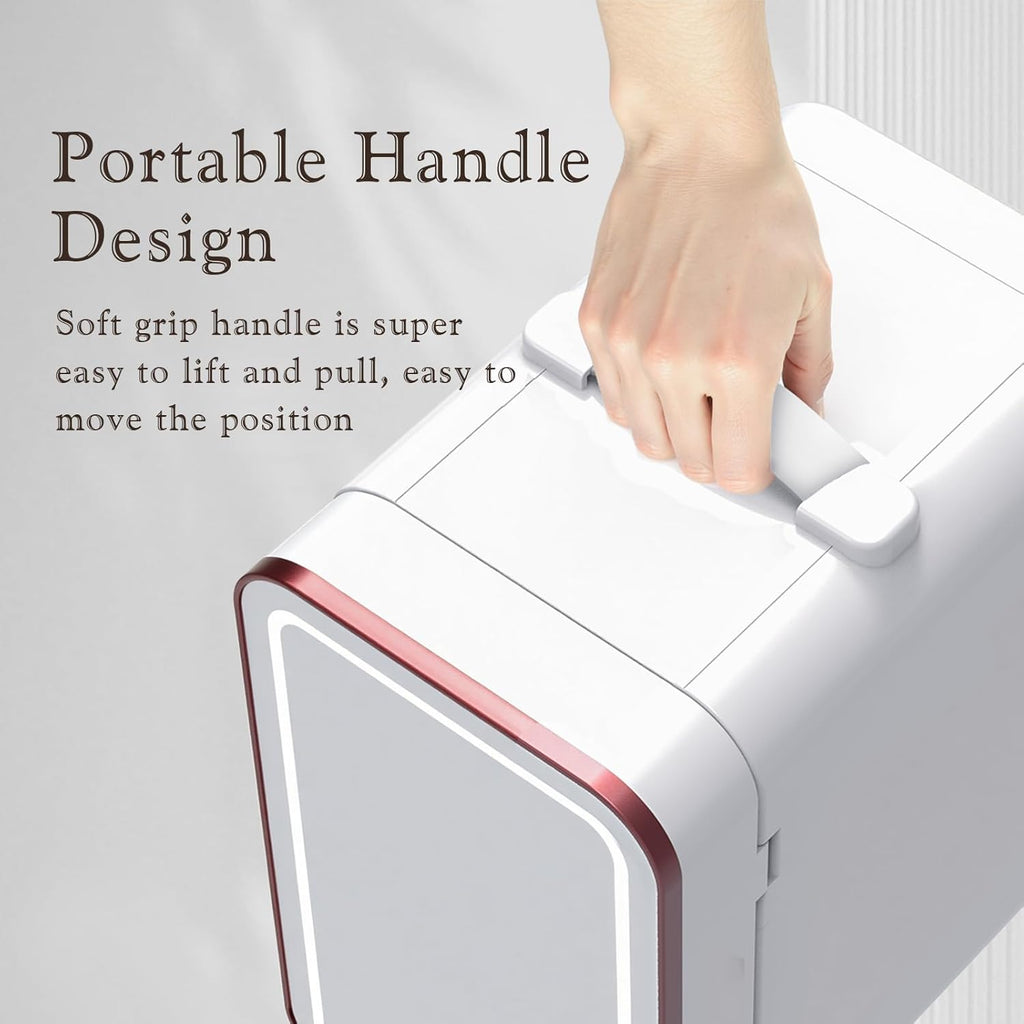Skincare Fridge, 6L/10 Can Mini Fridge for Bedroom with Dimmable LED Mirror, Portable Cooler & Warmer Small Compact Refrigerator for Skincare, Cosmetics, Bedroom and Office, White wourant