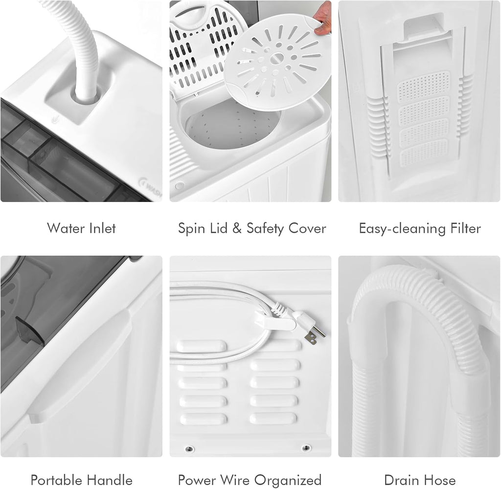 COSTWAY Double Tub 26 lb Capacity Laundry 18 lb 8 lb Spin Combo with Timer Knob Built-in Drain Pump Small Portable Washing Machine wourant