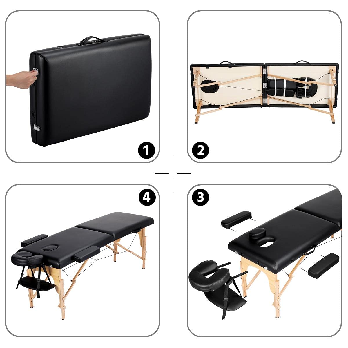Yaheetech Massage Table Portable Lash Beds Spa Bed Massage Couch Foldable Spa Tables Adjustable 2 Fold with Non-Woven Bag 24 inch, Black wourant