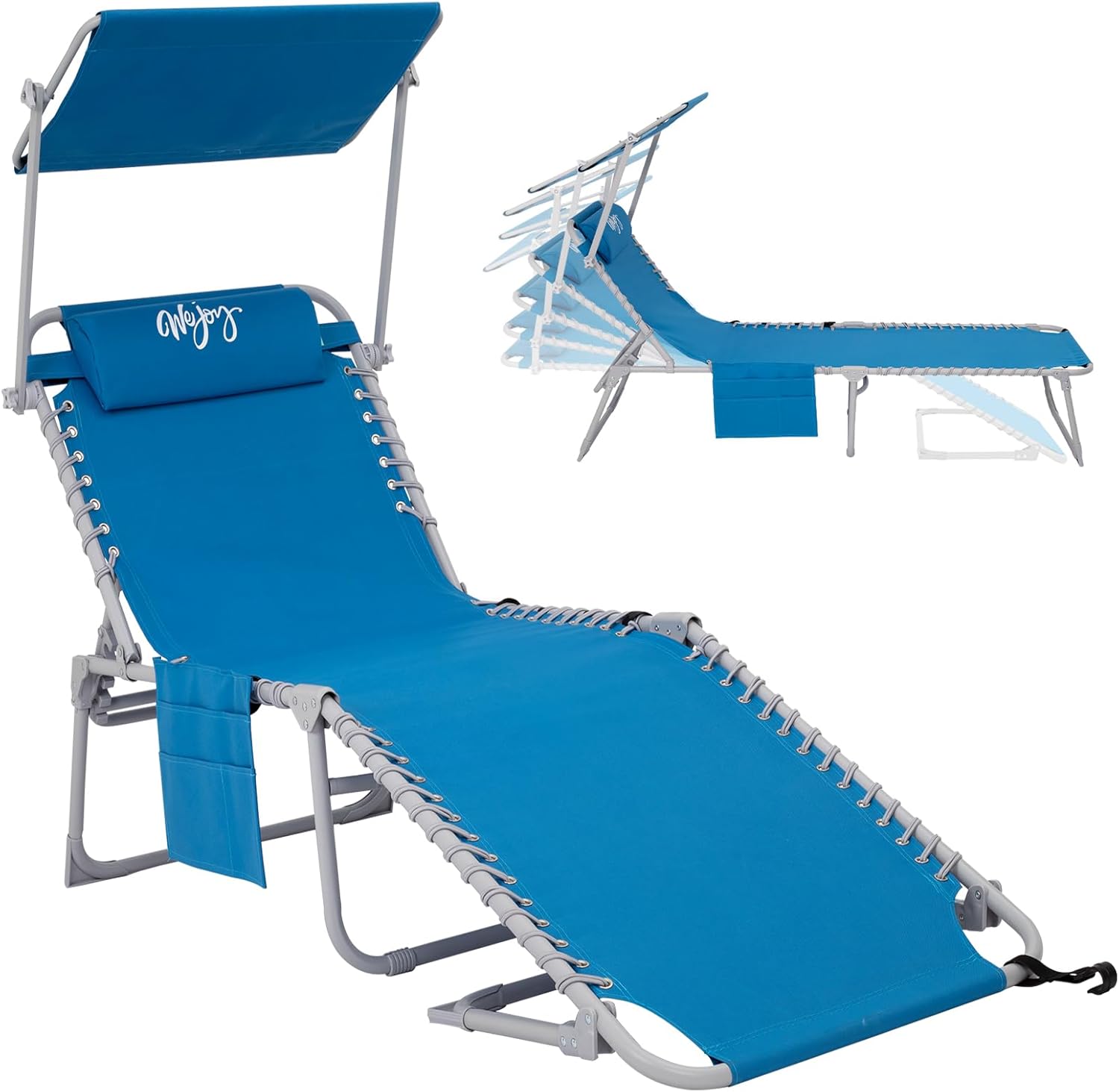 2 Pack Outdoor Chaise Lounge Chair - Portable Folding Patio Pool Lounge Chair, 5 Positions Adjustable Reclining Camping Chair with Side Table,Shoulder Strap, Pillow for Beach Sunbathing Lawn wourant