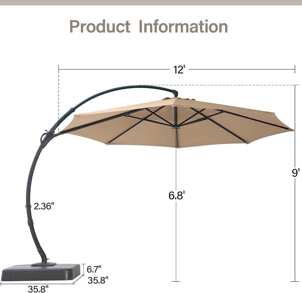 LAUSAINT HOME Outdoor Patio Umbrella with Base included, 11 FT Deluxe Curvy Cantilever Umbrella Heavy Duty Offset Hanging Umbrella with 360° Rotation for Market, Pool, Garden, Backyard, Deck (Beige) wourant