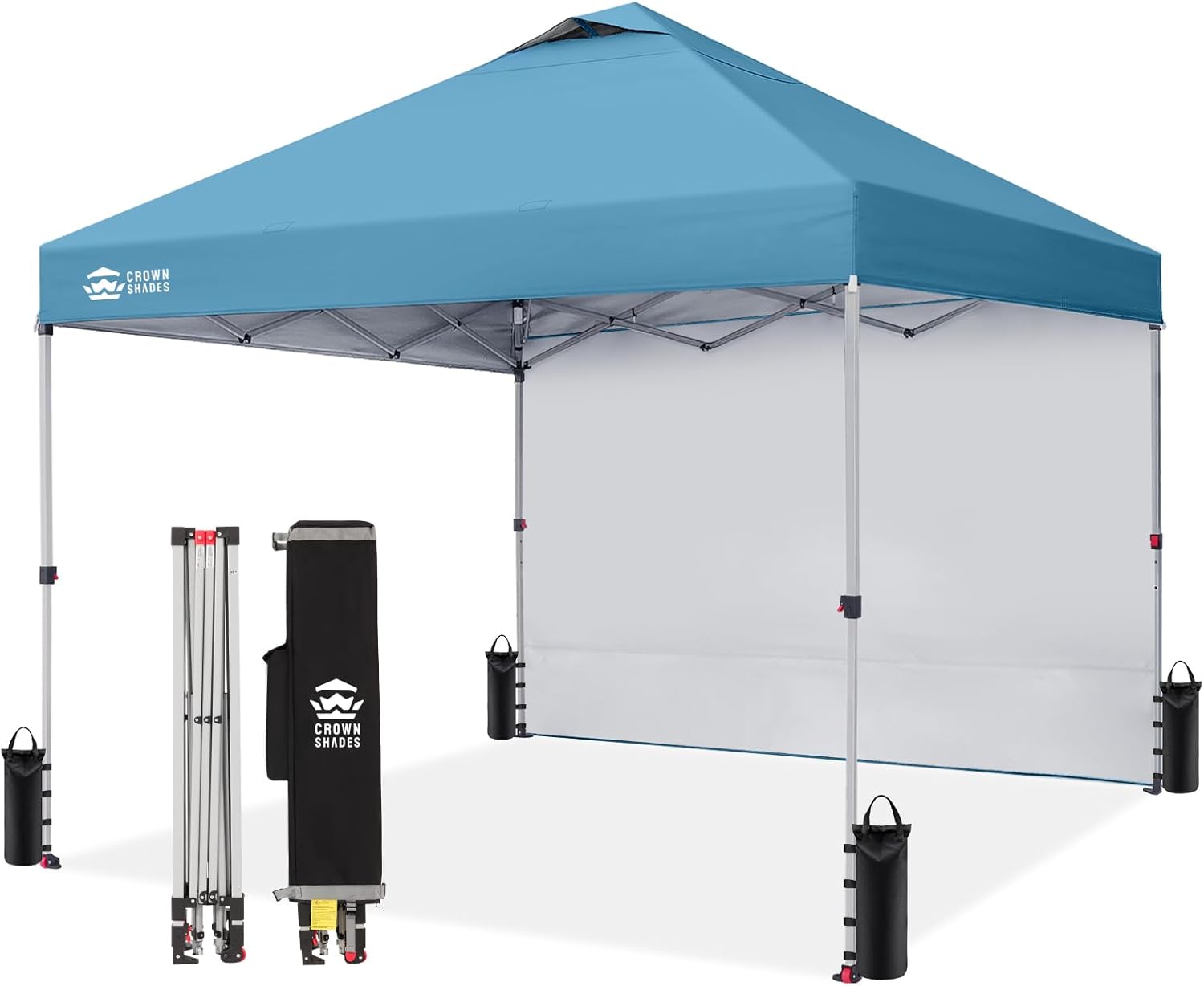 CROWN SHADES 10x10 Pop Up Canopy with 1 Side Wall - Beach Tent with One Push Setup - Outdoor Sun Shade for Events, Parties, Camping - Gazebo with STO-N-Go Cover Bag (White) woonhhop