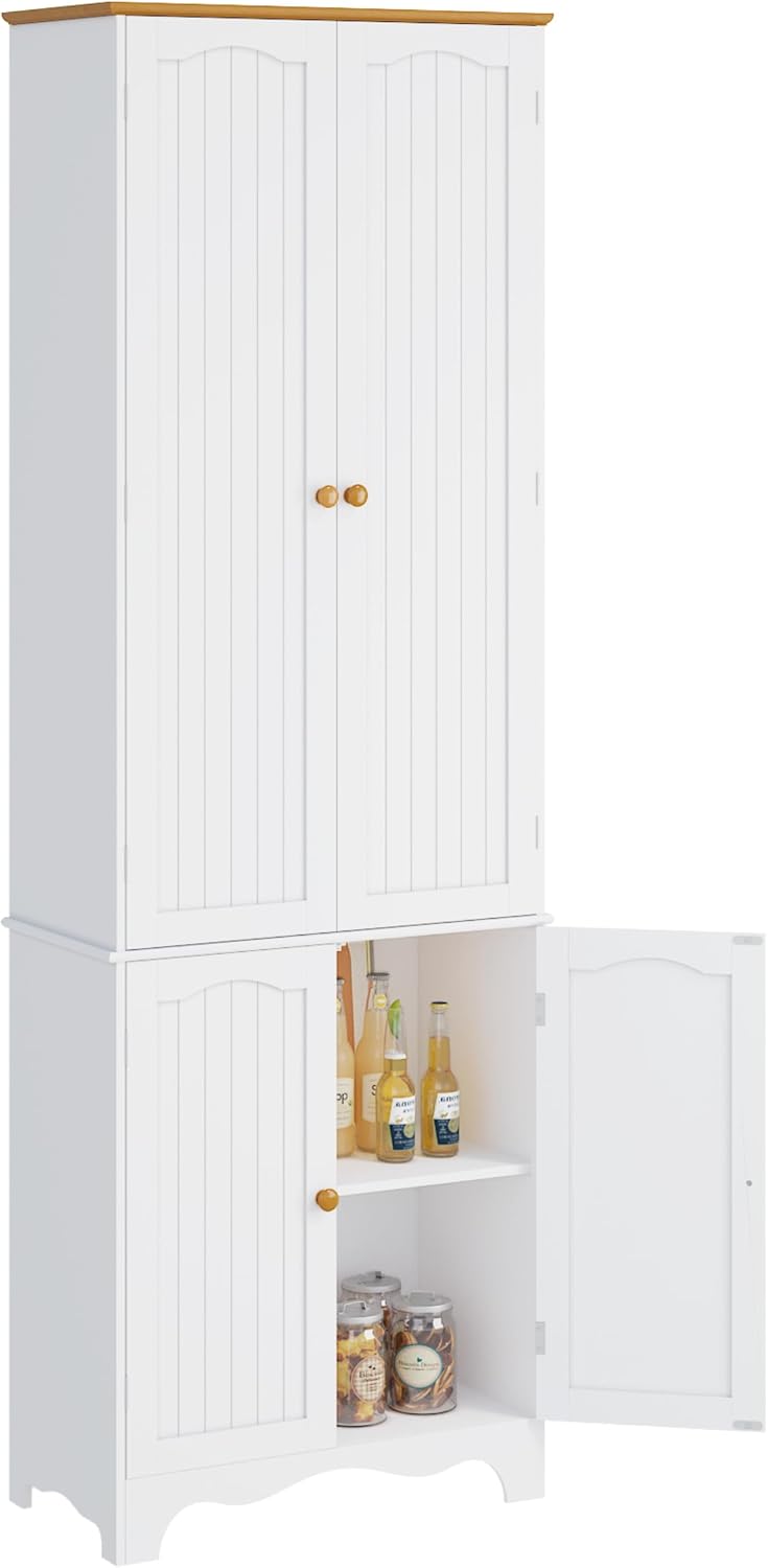 Tall Pantry Cabinet, Freestanding Storage Cabinet, Wooden Kitchen Pantry with 4 Doors and 5 Shelves, 72" Floor Cabinet Organizer wourant