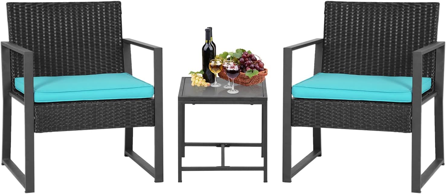 FDW | 4-Piece Patio Furniture Set | Black | Outdoor Wicker Furniture with Coffee Table | Modern Rattan Chairs Conversation Set | Outdoor Seating | Weather-Resistant | for Porch, Garden, Lawn woonhhop