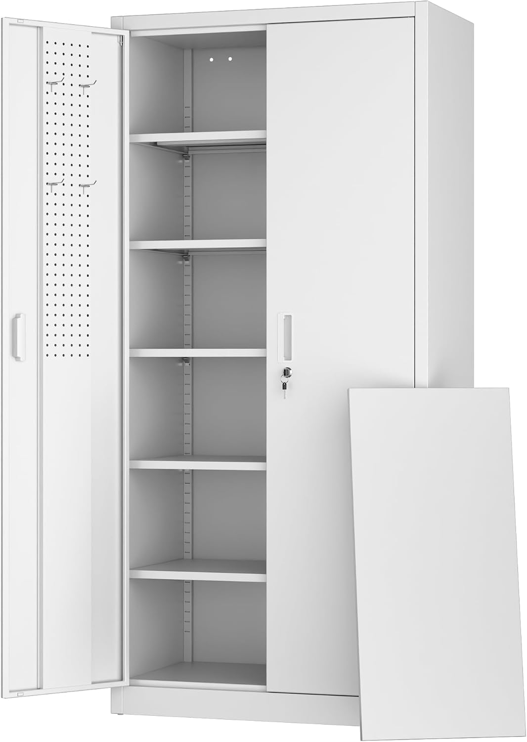 Aobabo 73''H Metal Garage Storage Cabinet with Wheels,Steel Cabinets with 2 Doors and 4 Adjustable Shelves for Home Office,Required Assembly,Black wourant