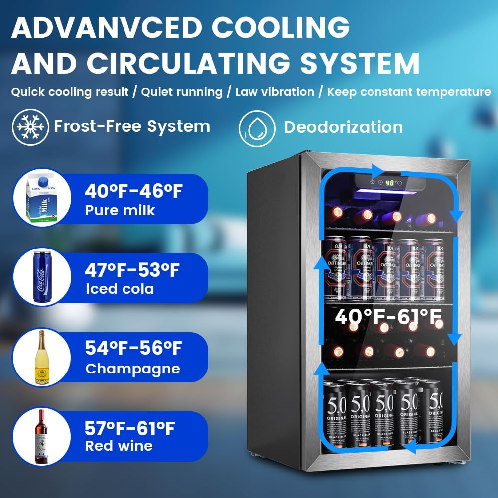 Mini Fridge 130 Can Beverage Refrigerator Cooler, 3.2 Cu.Ft Drink Fridge for Soda Wine Beer, Adjustable Temperature Control for Home Office, Black wourant