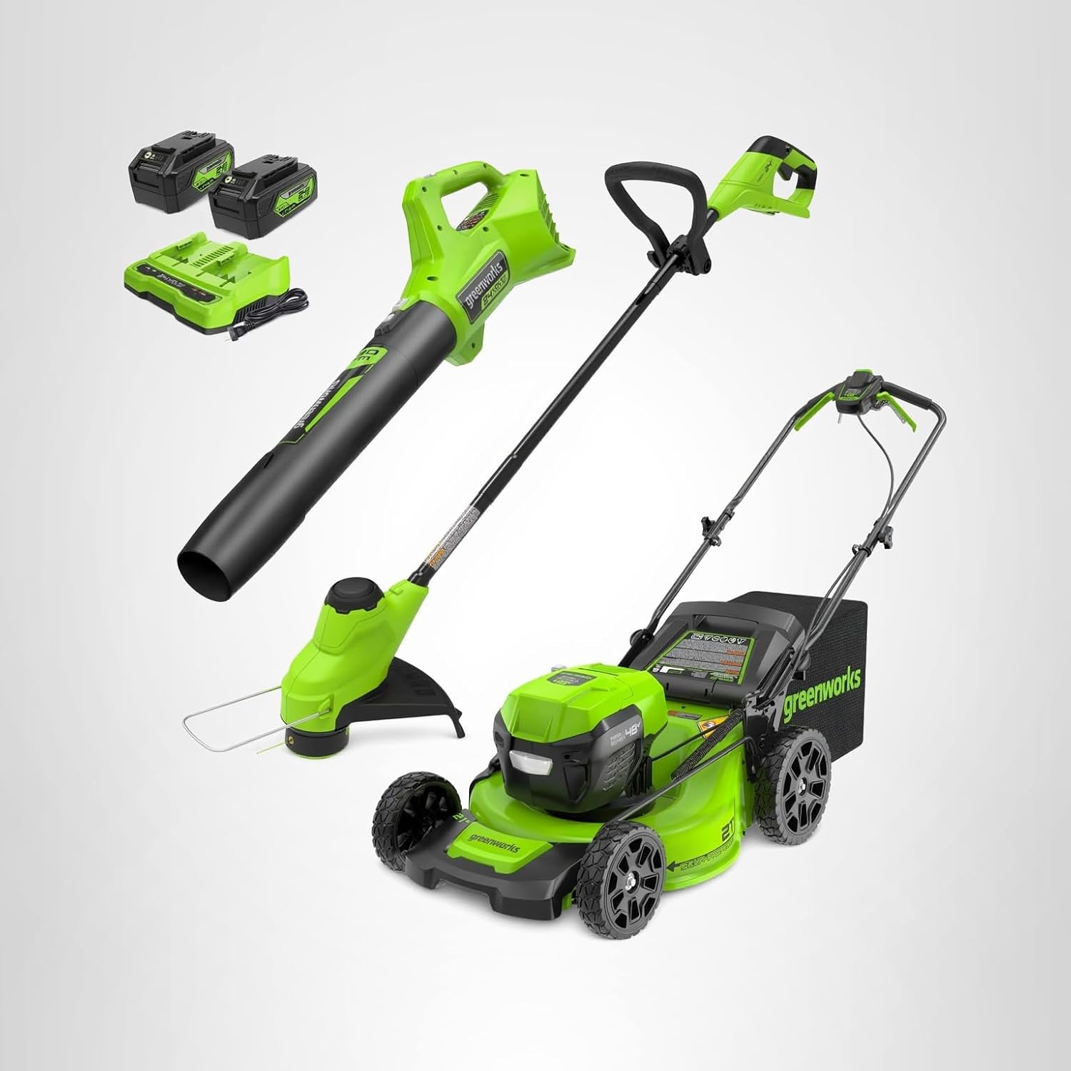 Greenworks 48V (24V x 2) 21" Brushless Self-Propelled Mower+12" String Trimmer+320CFM Blower wourant
