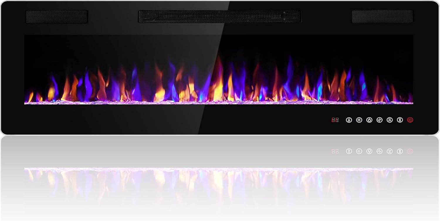 36 Inch Electric Fireplace Insert Ultra Thin Recessed Wall Mounted Fireplace Heater wourant