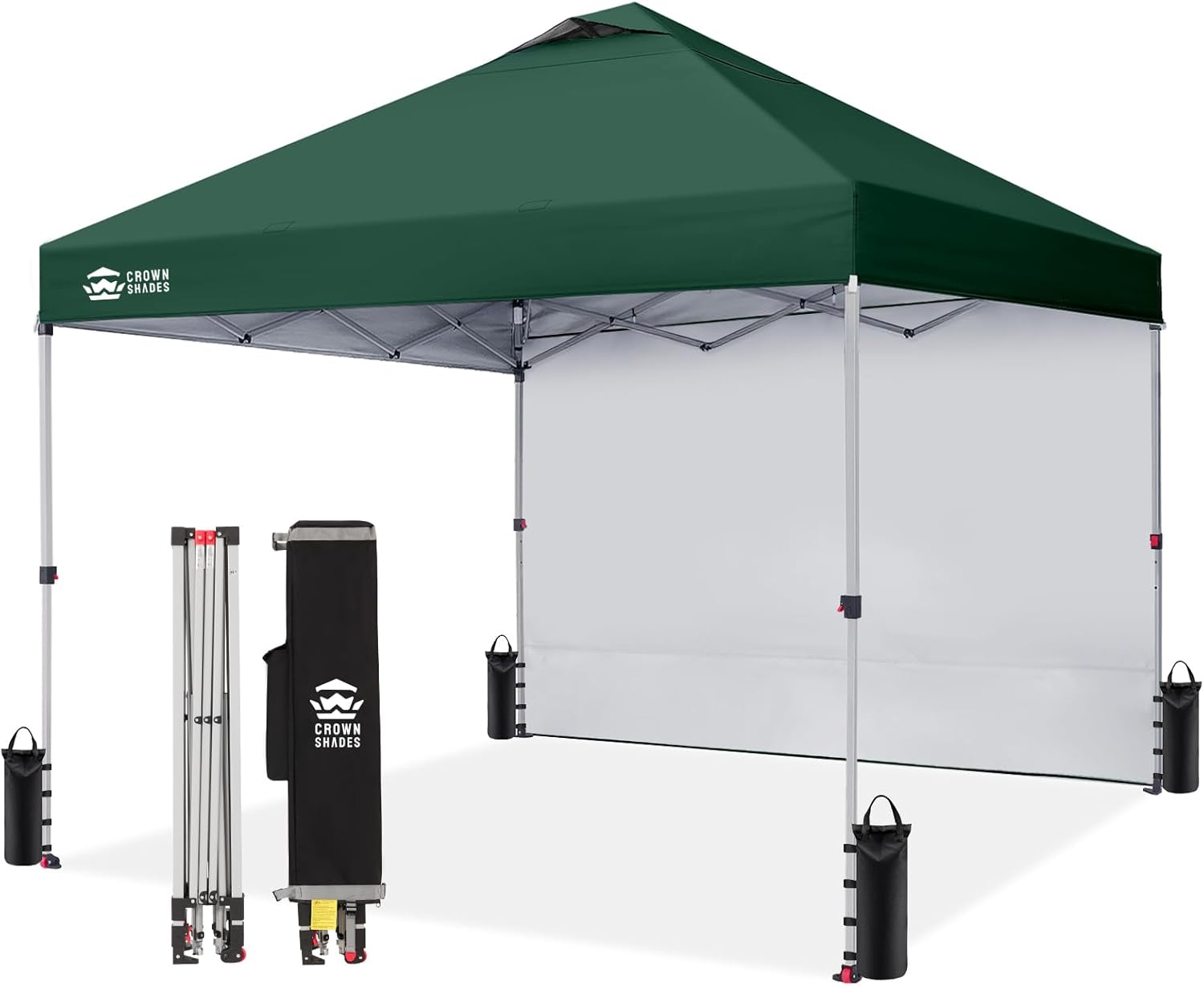CROWN SHADES 10x10 Pop Up Canopy with 1 Side Wall - Beach Tent with One Push Setup - Outdoor Sun Shade for Events, Parties, Camping - Gazebo with STO-N-Go Cover Bag (White) woonhhop