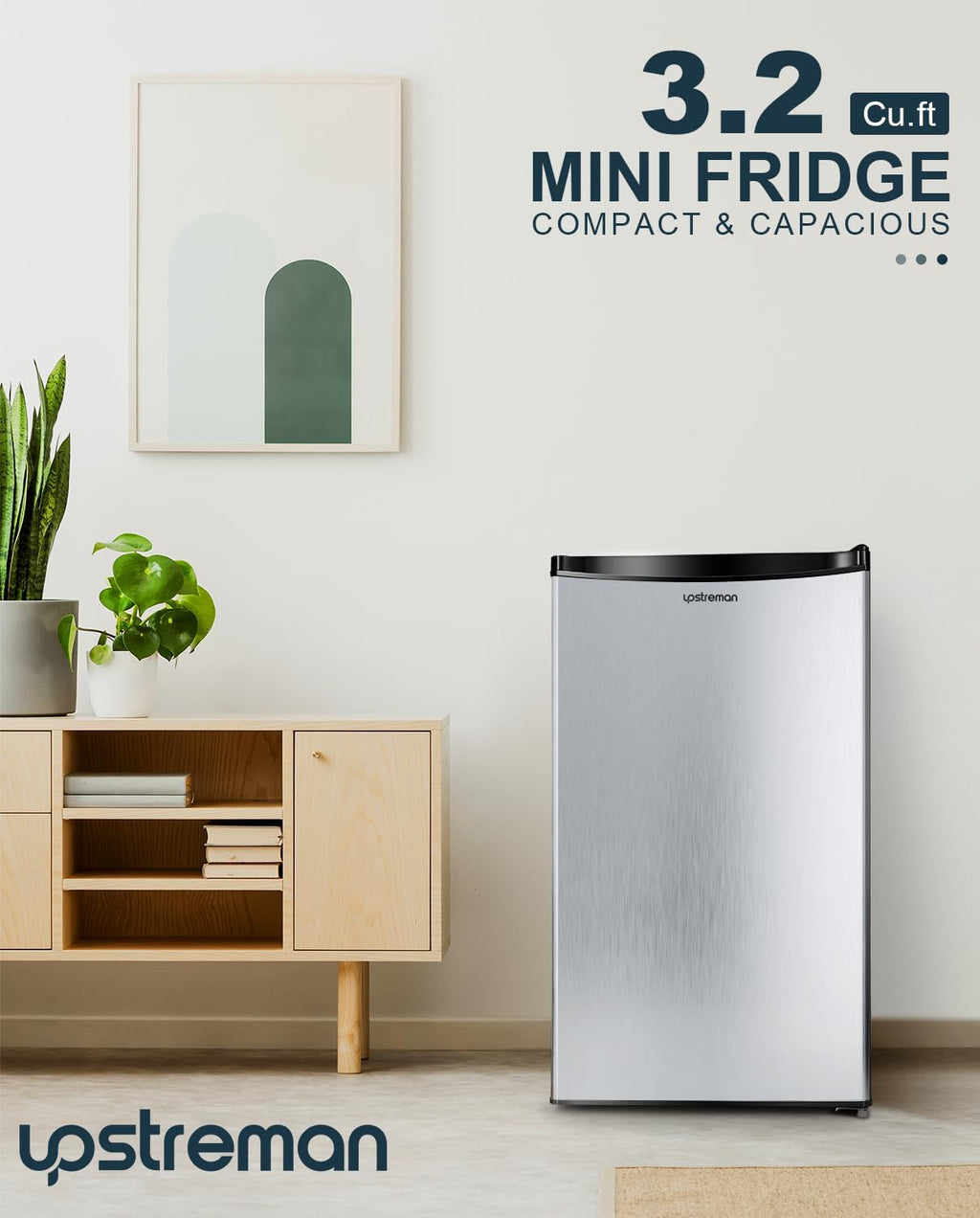 Upstreman 3.2 Cu.Ft Mini Fridge with Freezer, Single Door Mini Fridge, Dorm Fridge, Adjustable Thermostat, Mini Refrigerator for Bedroom, Office, Dorm, Black-BR321 wourant