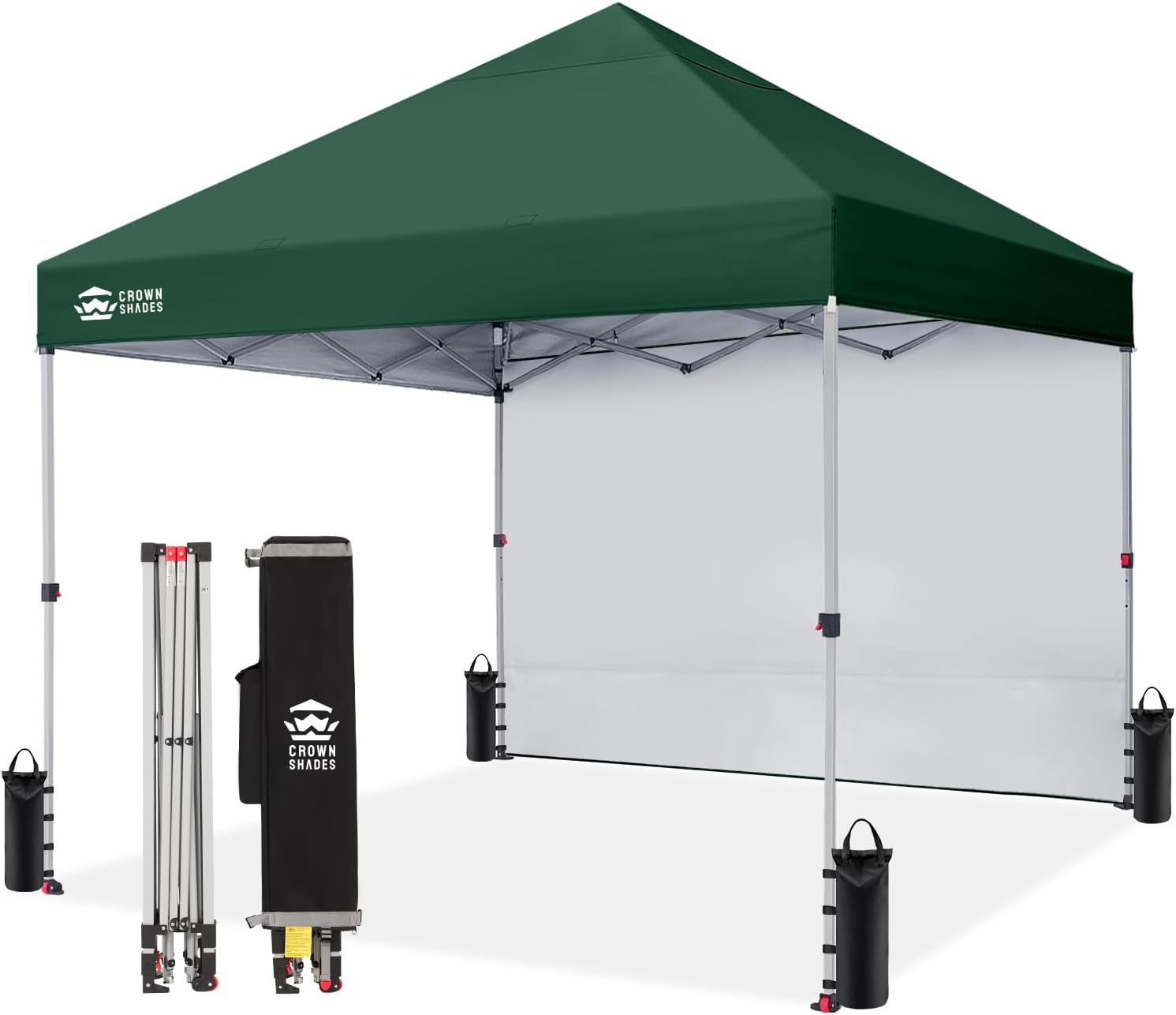 CROWN SHADES 10x10 Pop Up Canopy with 1 Side Wall - Beach Tent with One Push Setup - Outdoor Sun Shade for Events, Parties, Camping - Gazebo with STO-N-Go Cover Bag (White) woonhhop