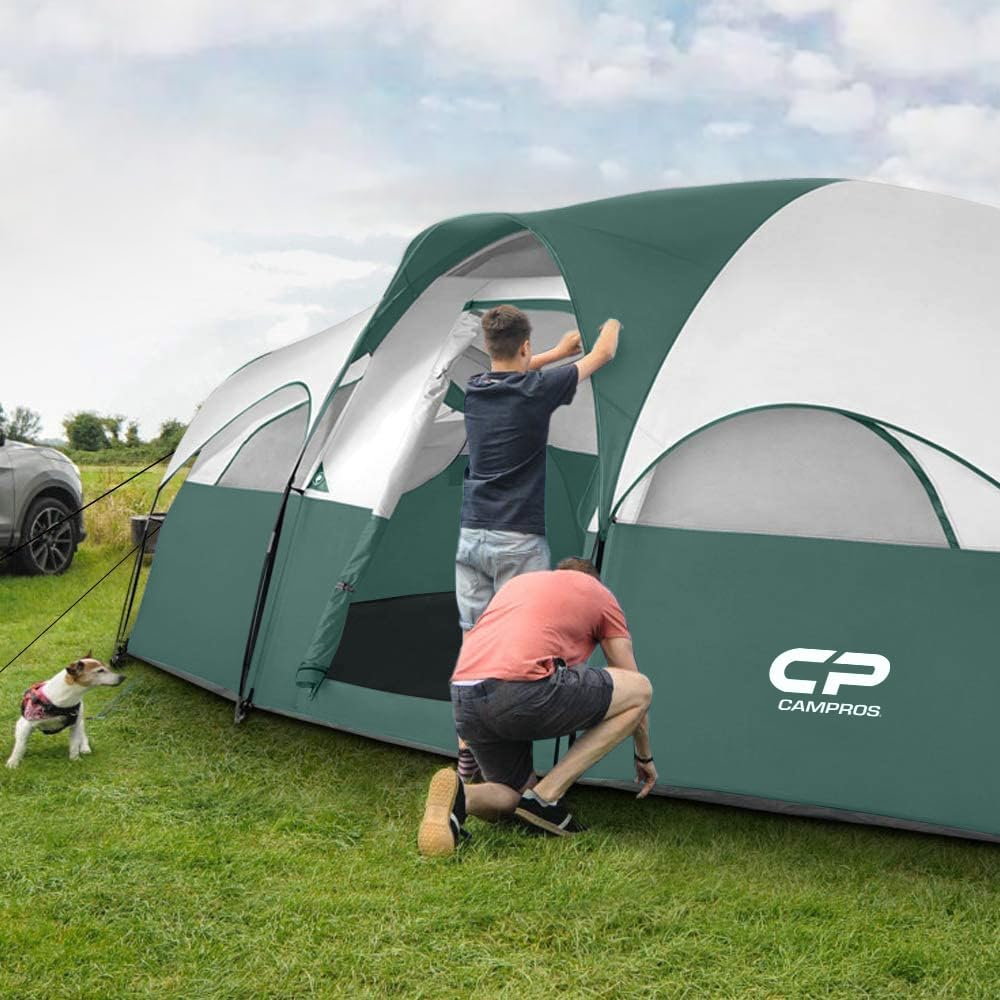 CAMPROS CP Tent 8 Person Camping Tents, Weather Resistant Family Tent, 5 Large Mesh Windows, Double Layer, Divided Curtain for Separated Room, Portable with Carry Bag wourant