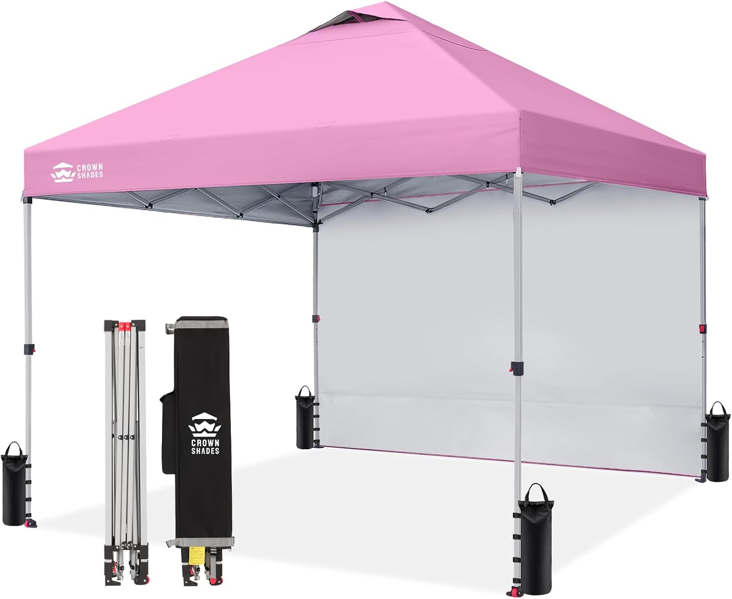 CROWN SHADES 10x10 Pop Up Canopy with 1 Side Wall - Beach Tent with One Push Setup - Outdoor Sun Shade for Events, Parties, Camping - Gazebo with STO-N-Go Cover Bag (White) woonhhop