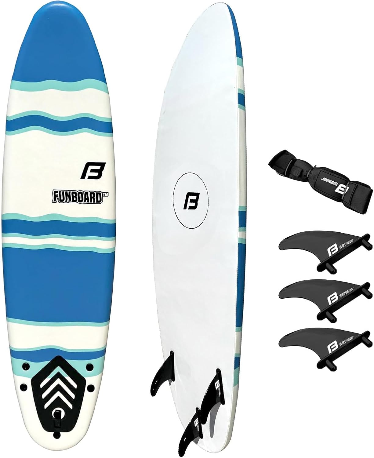 6 FUNBOARD Surfboard Softboard Foam Include (3) Fins 6 Foot Leash and (2) Wood Stringers wourant