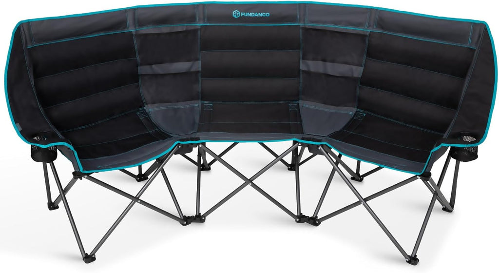 Double Camping Chair with Cooler 3-Person Folding Extra Large Camping Chair with 1000-Pound Load Capacity wourant
