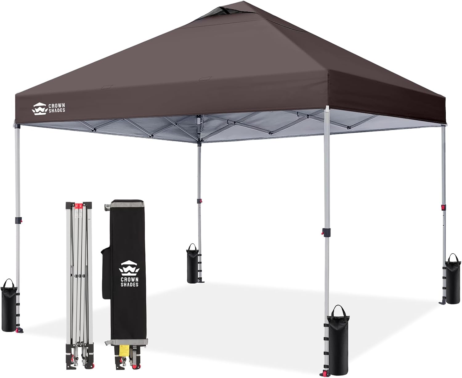 Crown Shades 10x10 Pop Up Canopy - Beach Tent with One Push Setup - Outdoor Sun Shade for Events, Parties, Camping - Gazebo with STO-N-Go Cover Bag, Silver Coated Top, 3 Height& 4 Sand Bags, Yellow woonhhop