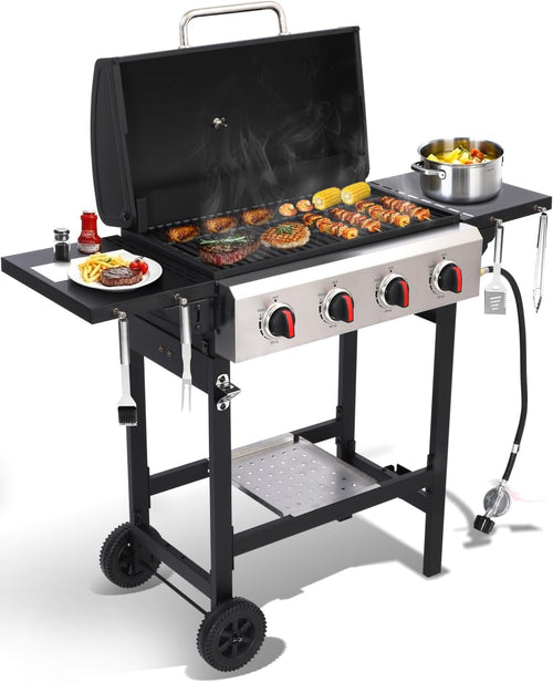 4 Burner Gas Grills Outdoor Cooking Propane Gas Grill BBQ Grill Portable Barbecue Grills wourant