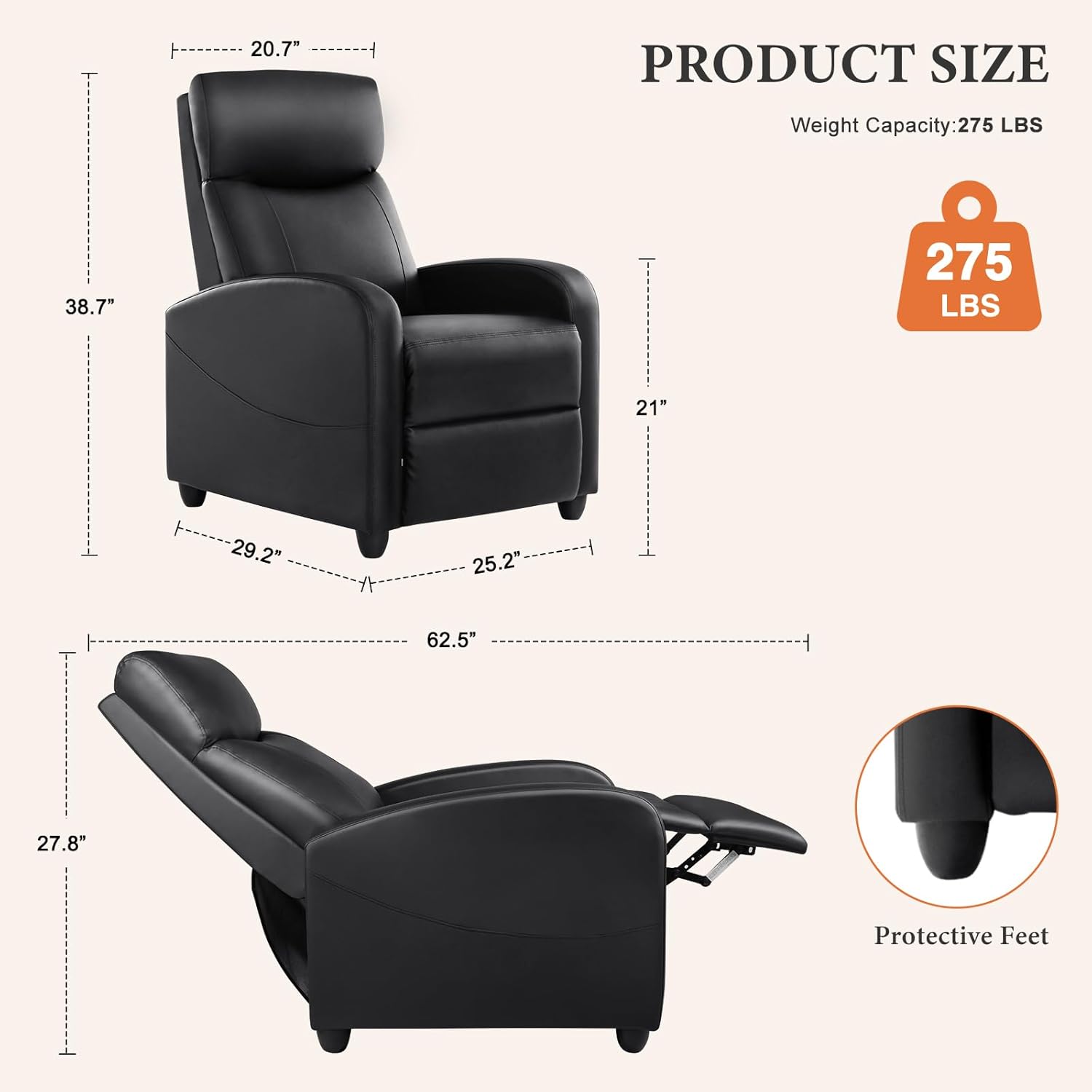 Sweetcrispy Massage Recliner Chair for Adults, Adjustable Home Theater Seating with Lumbar Support for Living Room, Modern Fabric Reclining, Pure Black wourant