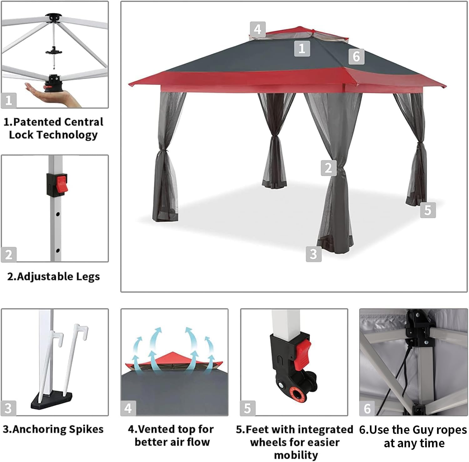 CROWN SHADES 13x13 Pop Up Gazebo, Canopy Tent, Gazebos on Clearance - Outdoor Gazebo for Backyard & Patio Furniture - Carpa Pop Up Tent with Wheeled STO-N-Go Cover Bag (White) wourant