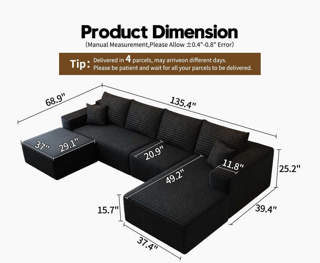 107.5" Cloud Modular Sectional Sofa Couch with L-Shape Chaise,Modern Minimalist Upholstered Couches wourant