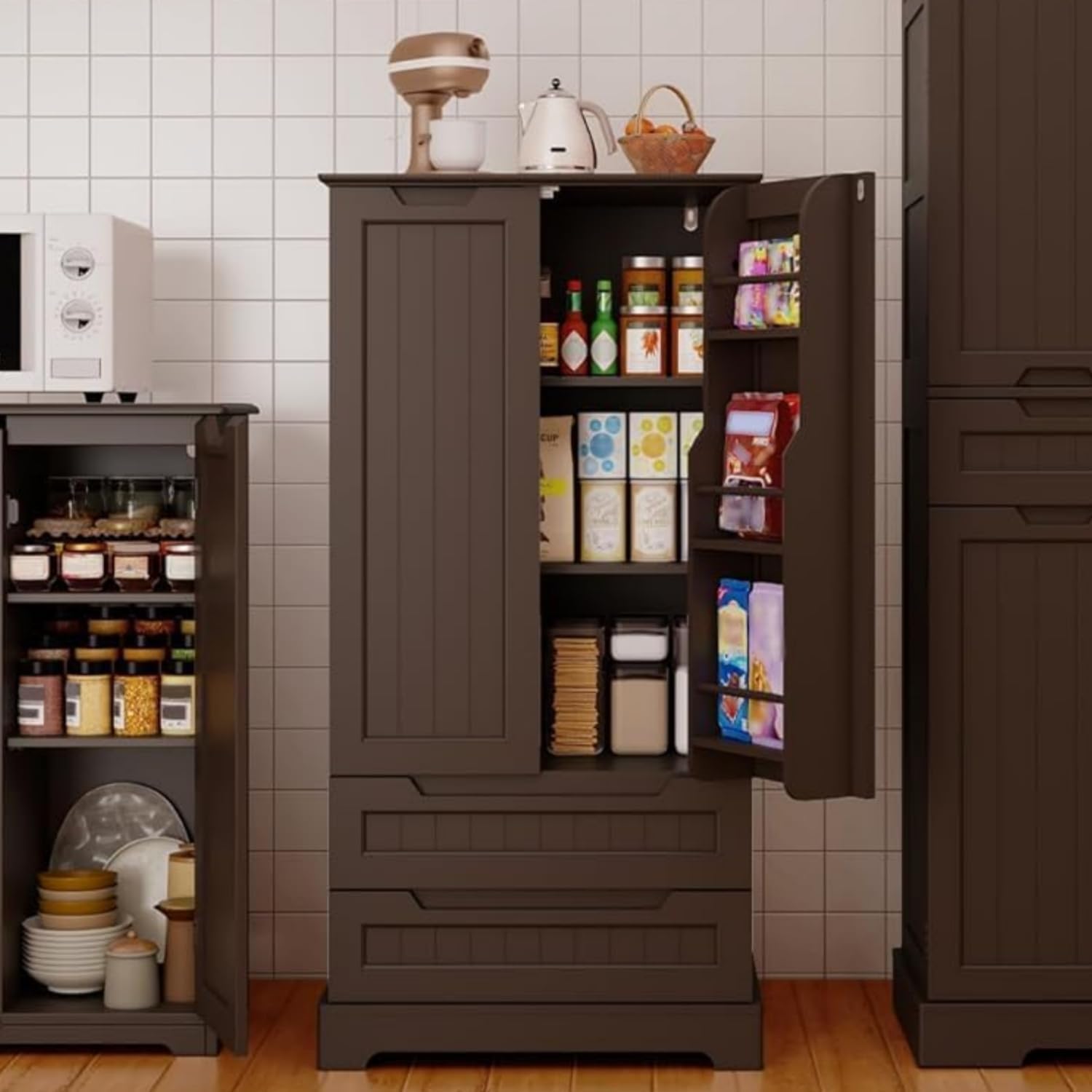 Gizoon Kitchen Pantry Cabinet with Drawers Freestanding Bathroom Storage Cabinet with Doors and Shelves, 47 Inch Small Pantry Cabinet wourant