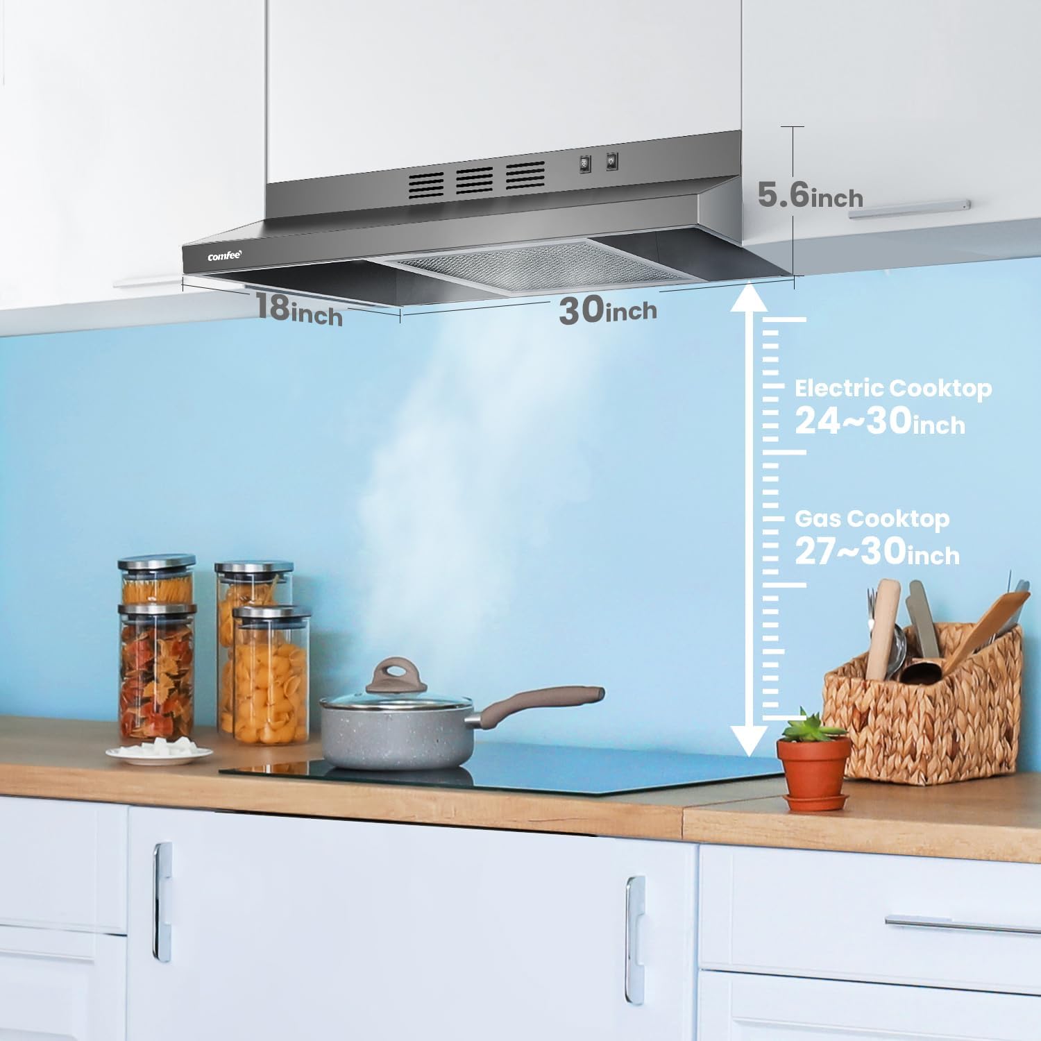 Comfee 30" Under Cabinet Ducted/Ductless Convertible Slim Vent Durable Stainless Steel Kitchen Reusable Filter wourant