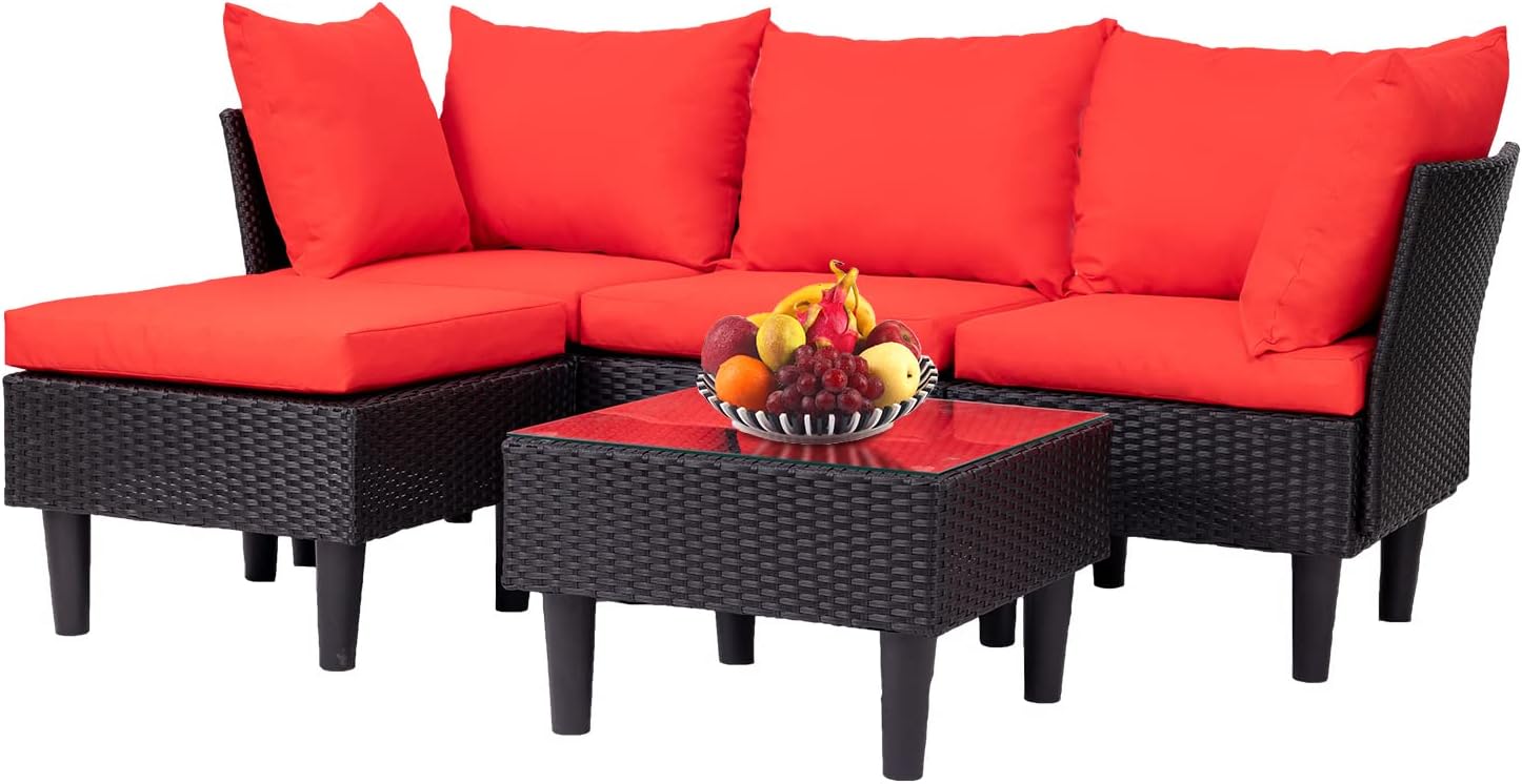 FDW | 4-Piece Patio Furniture Set | Black | Outdoor Wicker Furniture with Coffee Table | Modern Rattan Chairs Conversation Set | Outdoor Seating | Weather-Resistant | for Porch, Garden, Lawn woonhhop