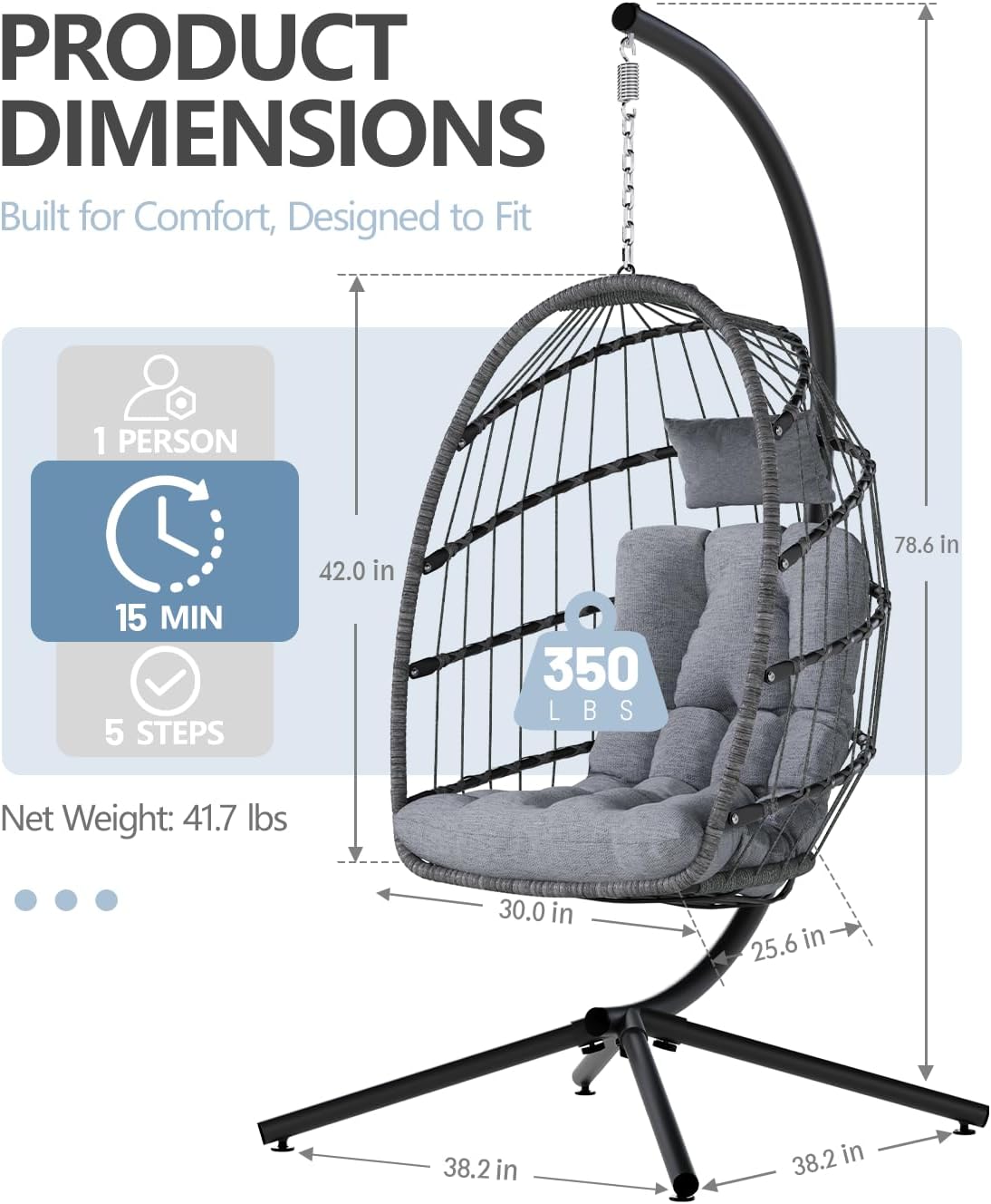 SWITTE Egg Chair Outdoor Indoor Wicker Hanging Egg Swing Chair 350lbs Capacity for Patio wourant