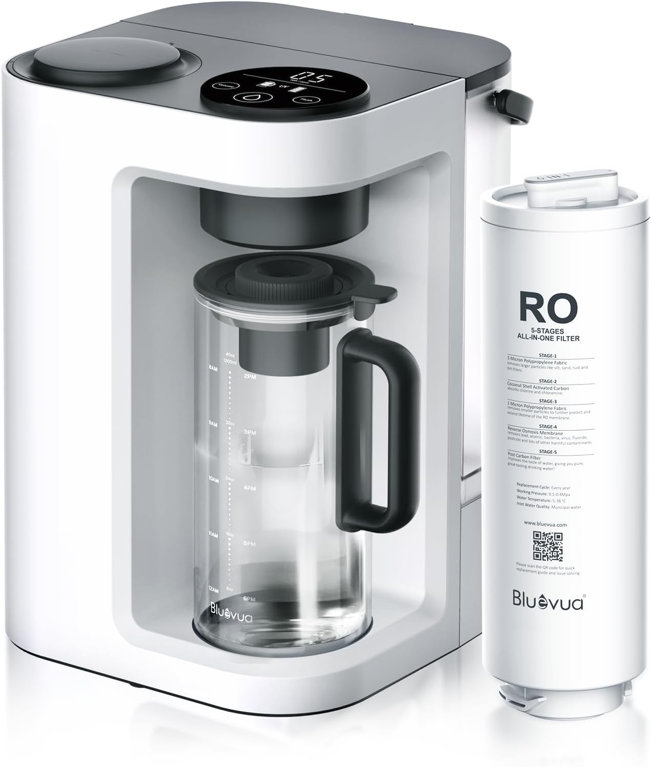 Bluevua RO100ROPOT-Lite(UV) reverse osmosis system countertop water purifier, 7-stage purification, with UV and remineralization functions, TDS and filter life monitoring wourant